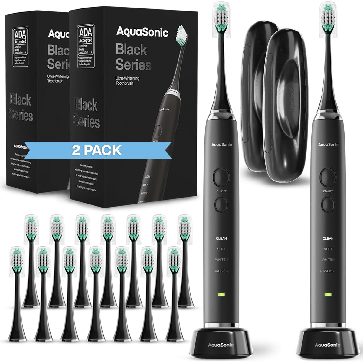 Black Electric Toothbrush with 8 Brush Heads & Travel Case K12711