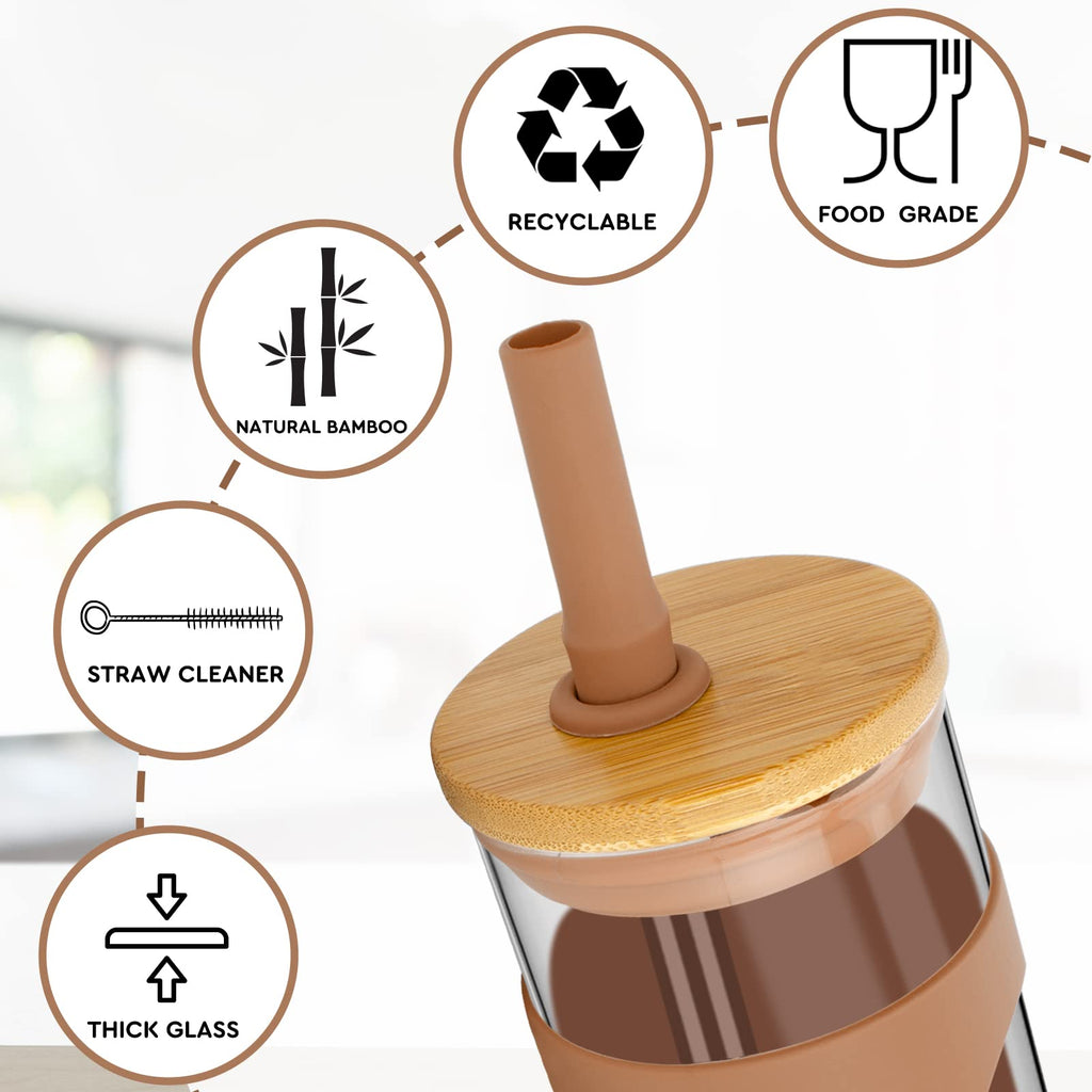 22 oz Glass Tumbler with Lid and Straw H8094