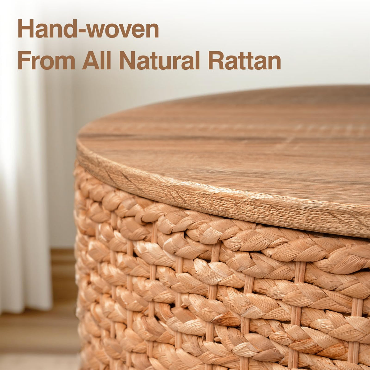 Round Nesting Coffee Table Set of 2 with Storage Wicker Rattan Wood Frame Z726715