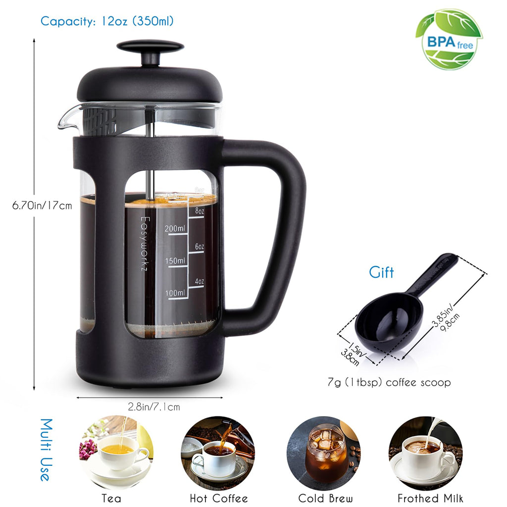 12 oz French Press Coffee Tea Maker with Measuring Coffee Spoon M234211