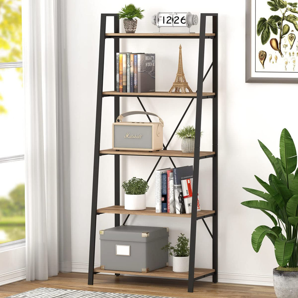 5 Tier Wood and Metal Ladder Bookshelf U699617