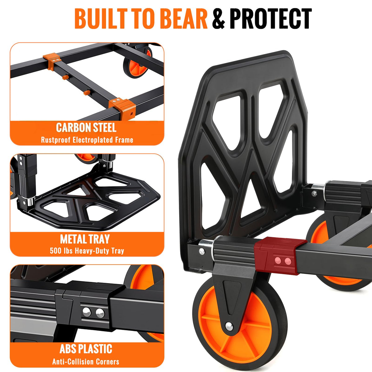 3-in-1 Convertible Hand Truck 600 lb 4 Wheels Orange Q665622