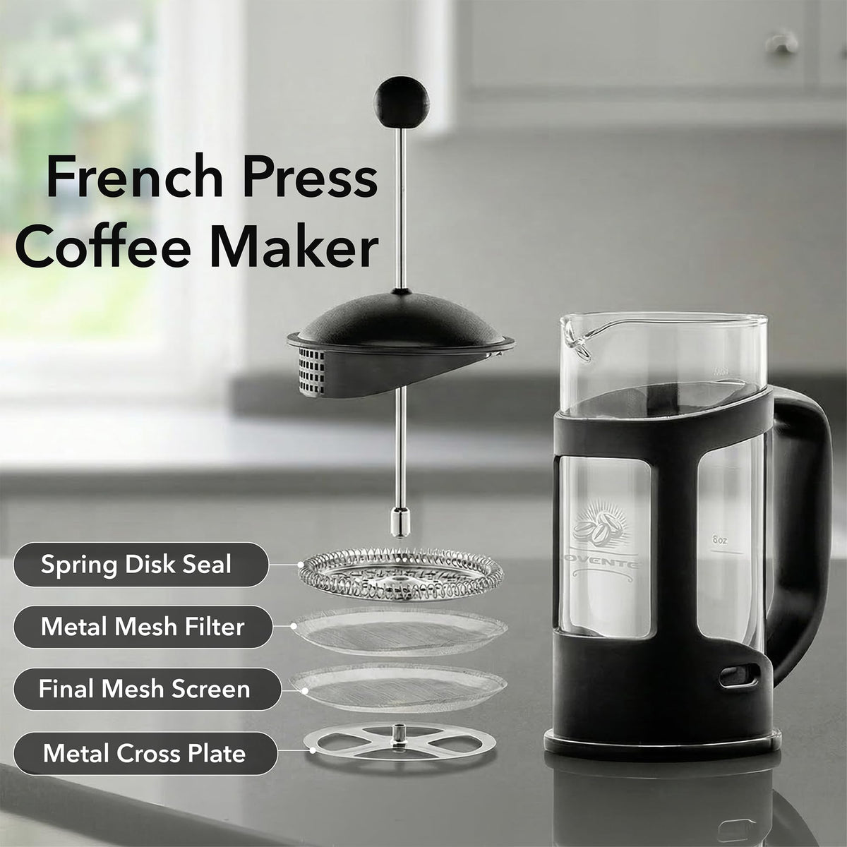 French Press Coffee Maker 12oz Black T679