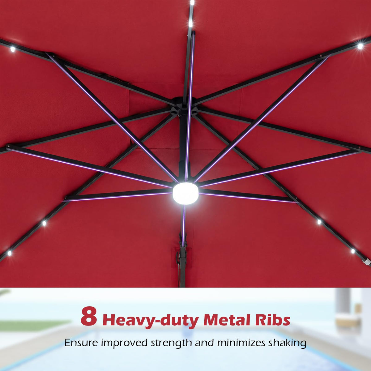 10ft Solar LED Patio Umbrella with Aluminum Pole J837425