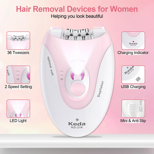 2 Speeds Rechargeable Epilator with LED Light W340233
