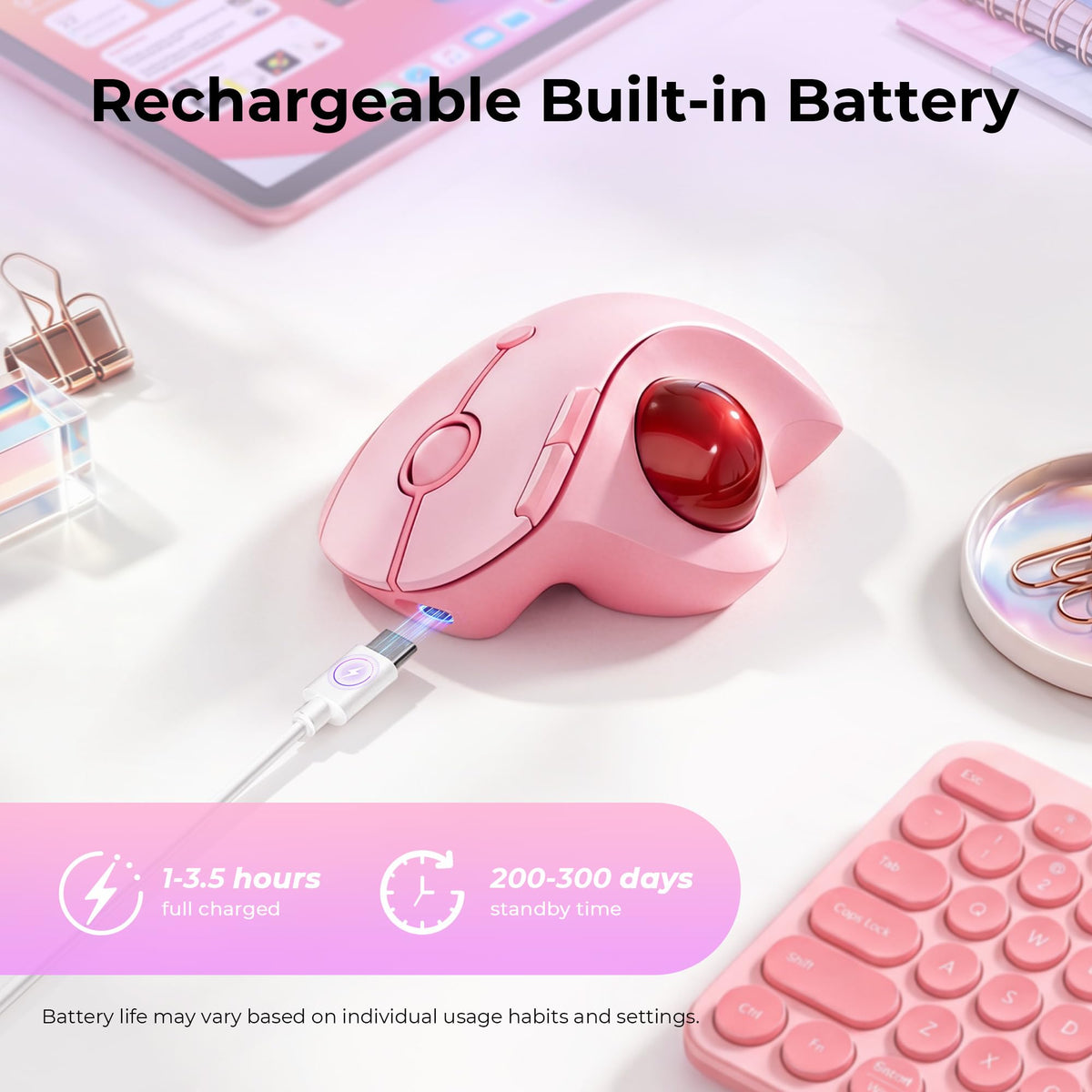 Wireless Ergonomic Pink Trackball Mouse B973085