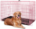 48 Inch Extra Large Pink Folding Metal Wire Dog Crate with Divider Panel R534