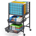 3-Tier Metal Rolling File Cart with 2 Sliding Trays Black U681075