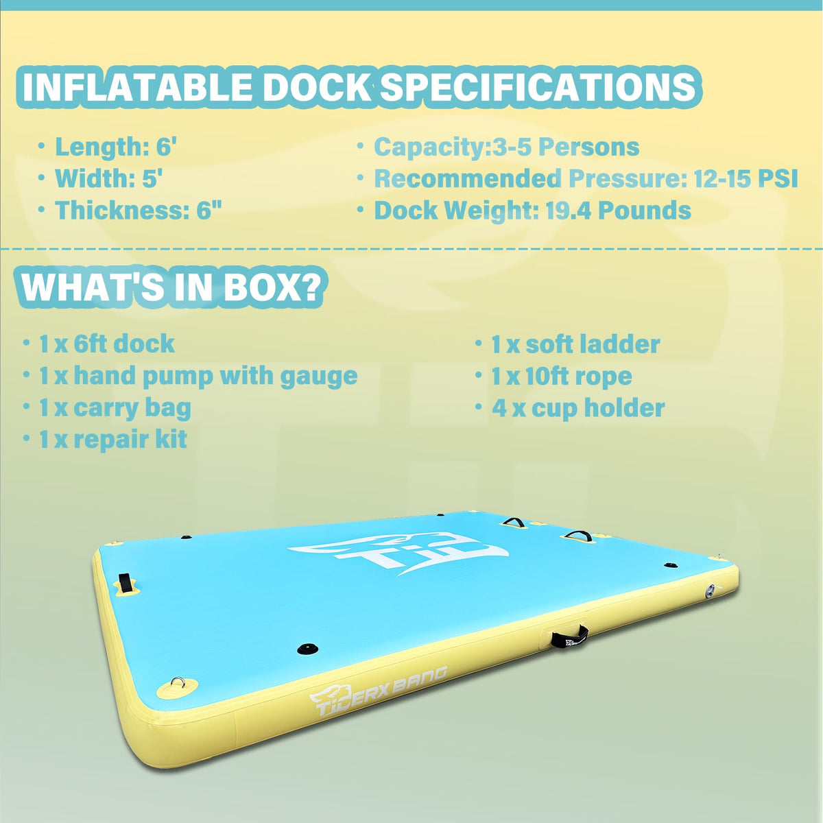 Inflatable Dock Floating Platform with Cup Holders 6x5ft Z472734