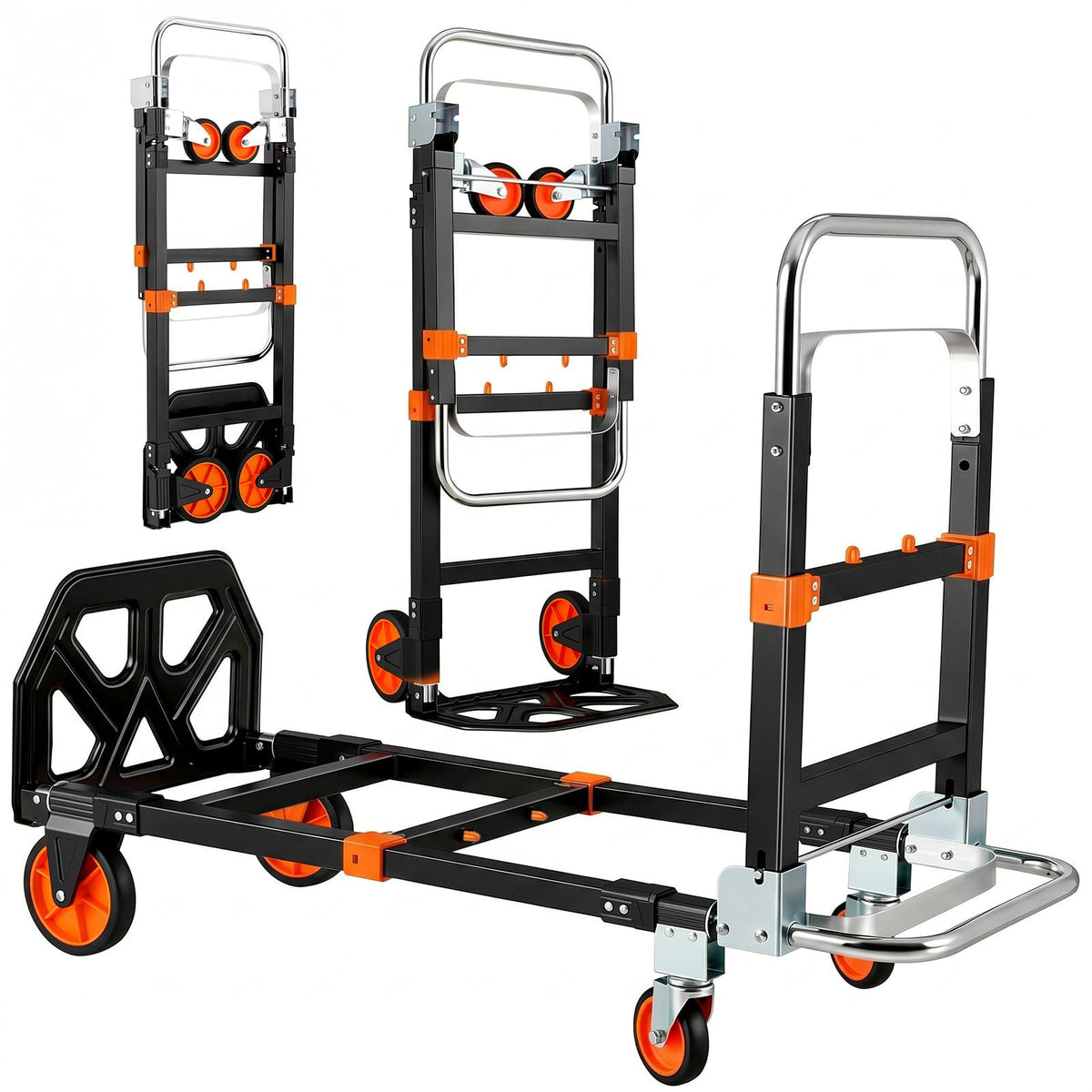 3-in-1 Convertible Hand Truck 600 lb 4 Wheels Orange Q665622
