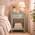 Scalloped Nightstands Side End Table with Drawer & Open Shelf I740010