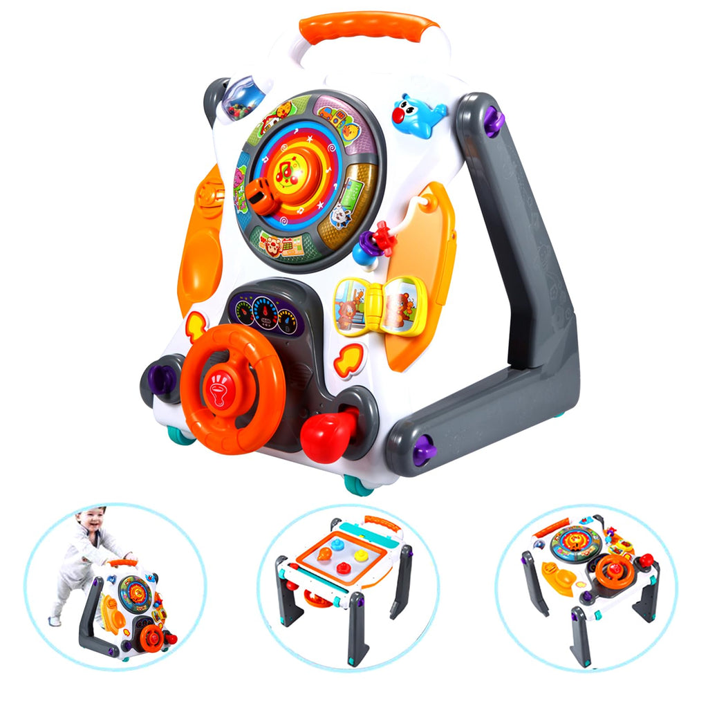 3-in-1 Sit-to-Stand Baby Walker Learning Walker Entertainment Table Drawing Board White/Gray N432