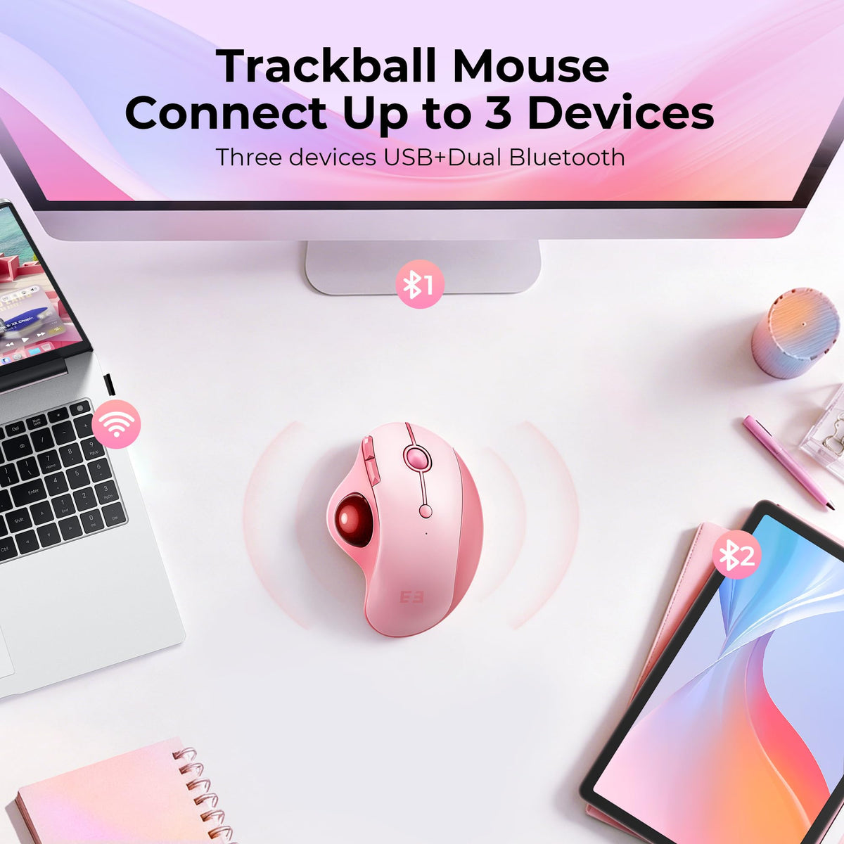 Wireless Ergonomic Pink Trackball Mouse B973085