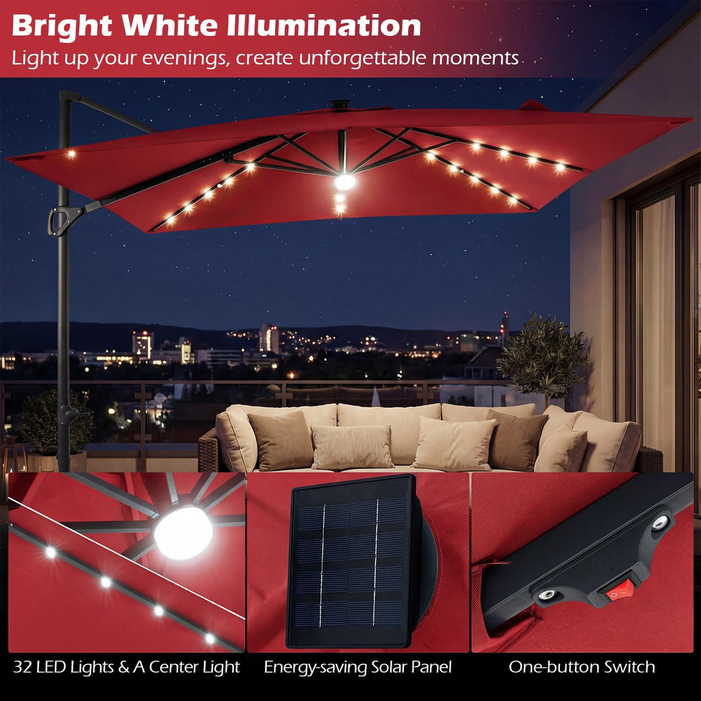 10ft Solar LED Patio Umbrella with Aluminum Pole J837425