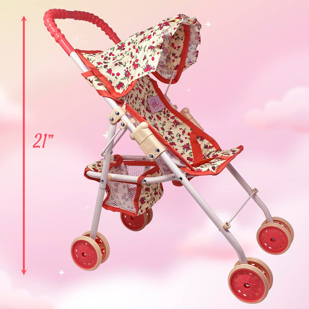 Baby Doll Stroller with Storage Basket, Foldable Frame, Canopy, Seatbelt N695653