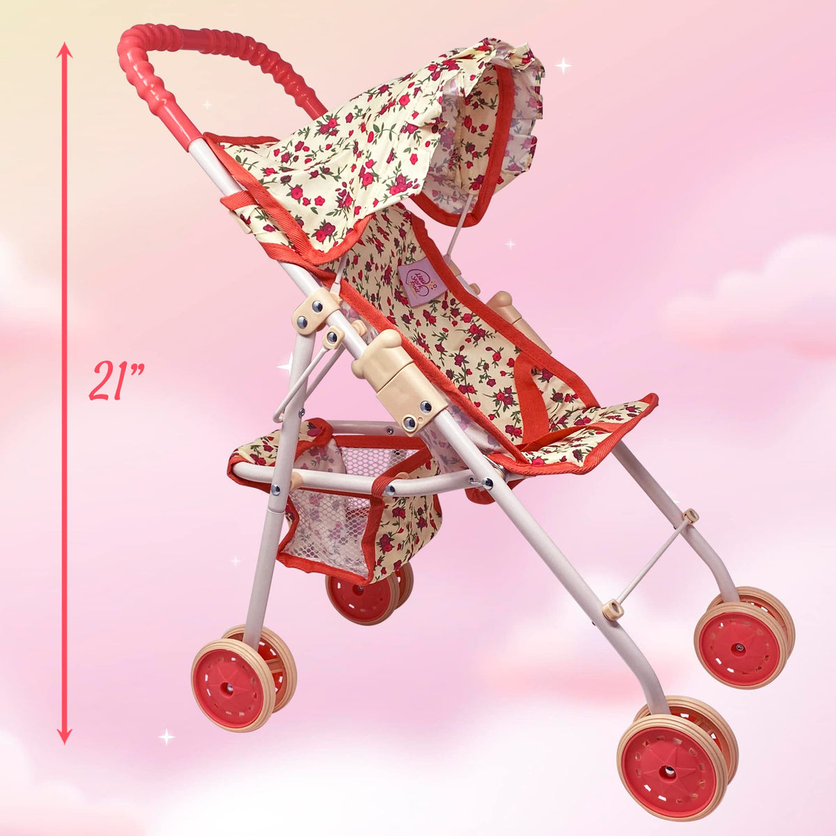 Baby Doll Stroller with Storage Basket, Foldable Frame, Canopy, Seatbelt N695653