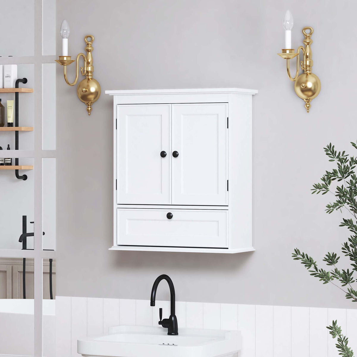 White Bathroom Wall Cabinet with Doors Z414