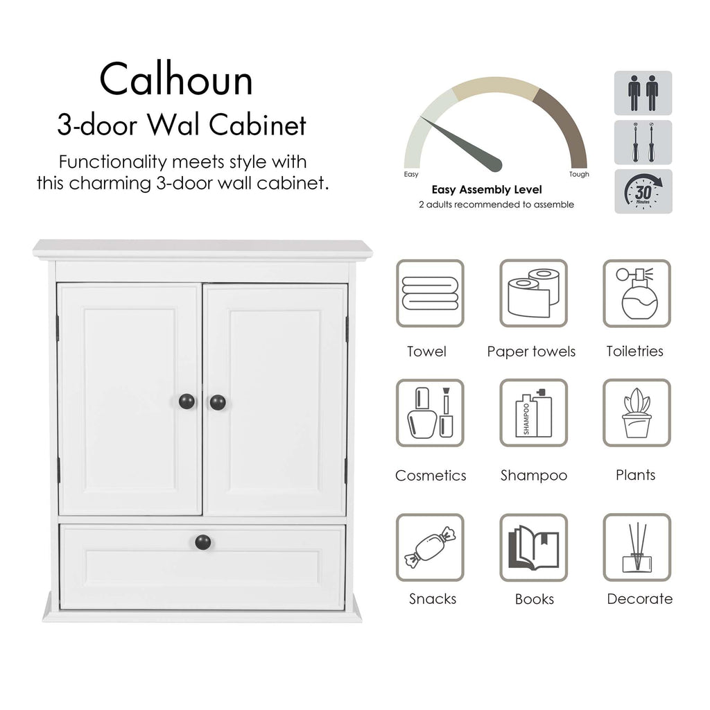 White Bathroom Wall Cabinet with Doors Z414
