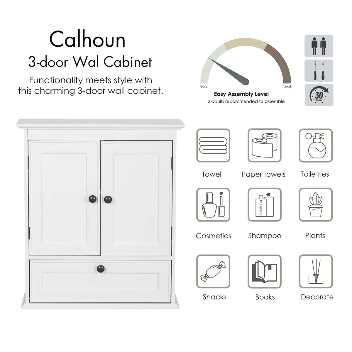 White Bathroom Wall Cabinet with Doors Z414