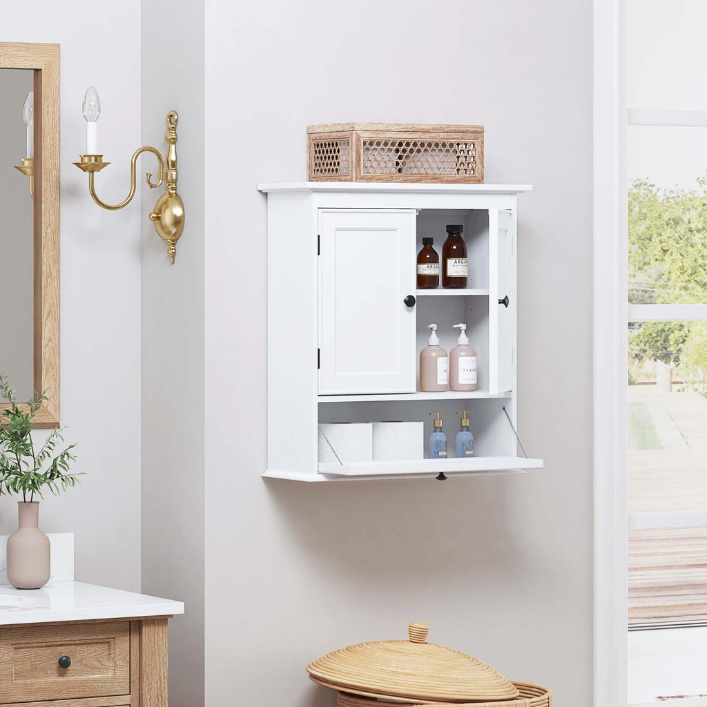 White Bathroom Wall Cabinet with Doors Z414