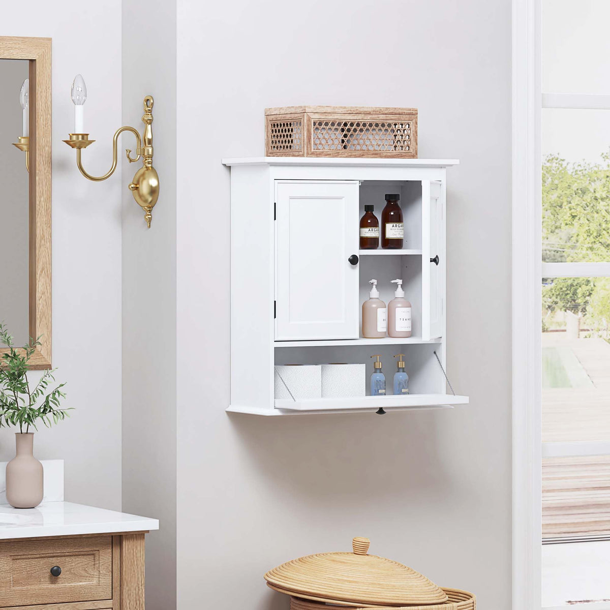 White Bathroom Wall Cabinet with Doors Z414