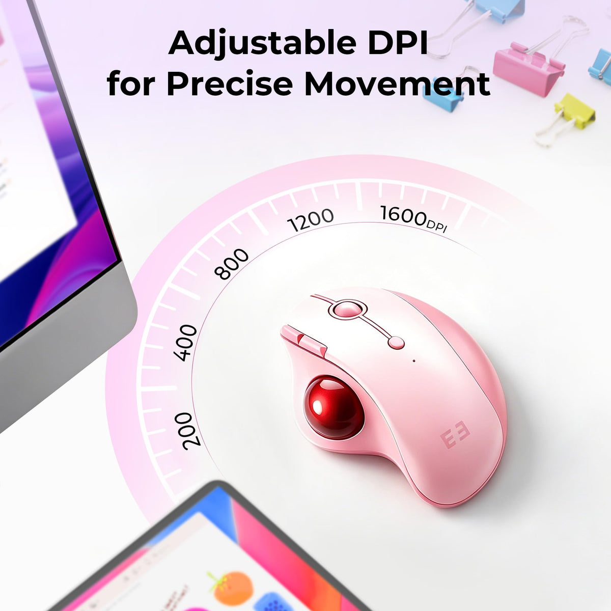 Wireless Ergonomic Pink Trackball Mouse B973085