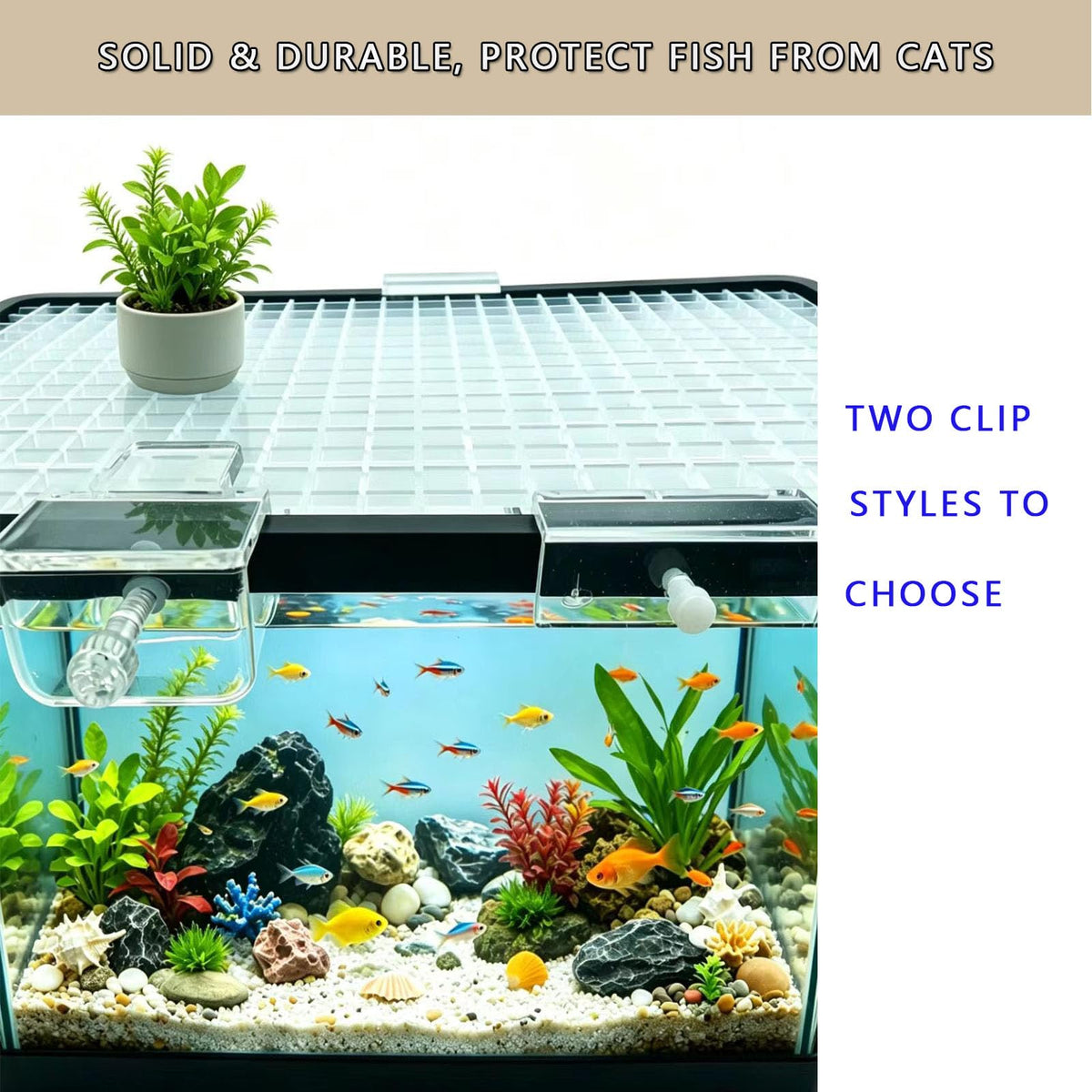 Aquarium Cover Kit 6 Customizable Plastic Grid Lid with Clips Y726236