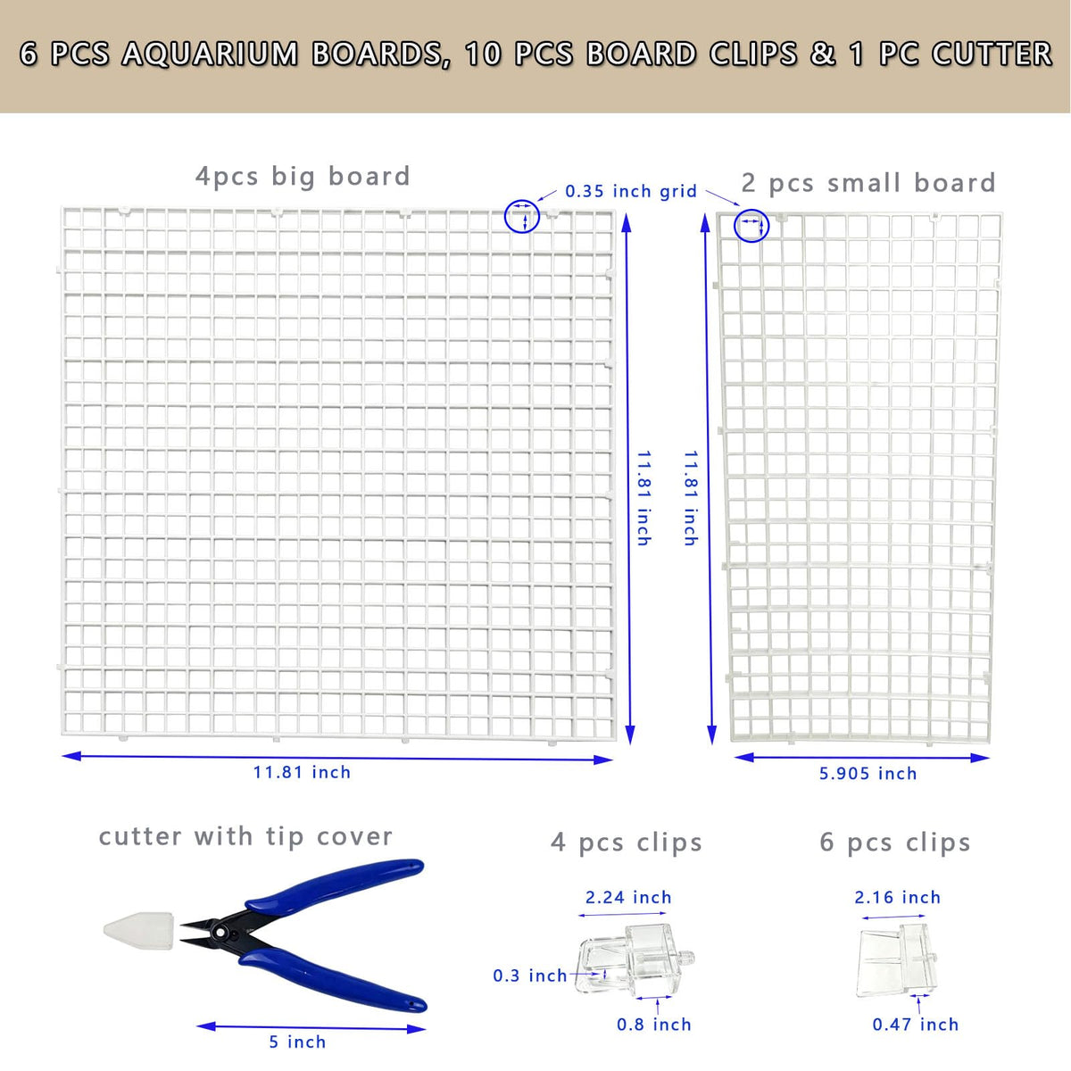 Aquarium Cover Kit 6 Customizable Plastic Grid Lid with Clips Y726236