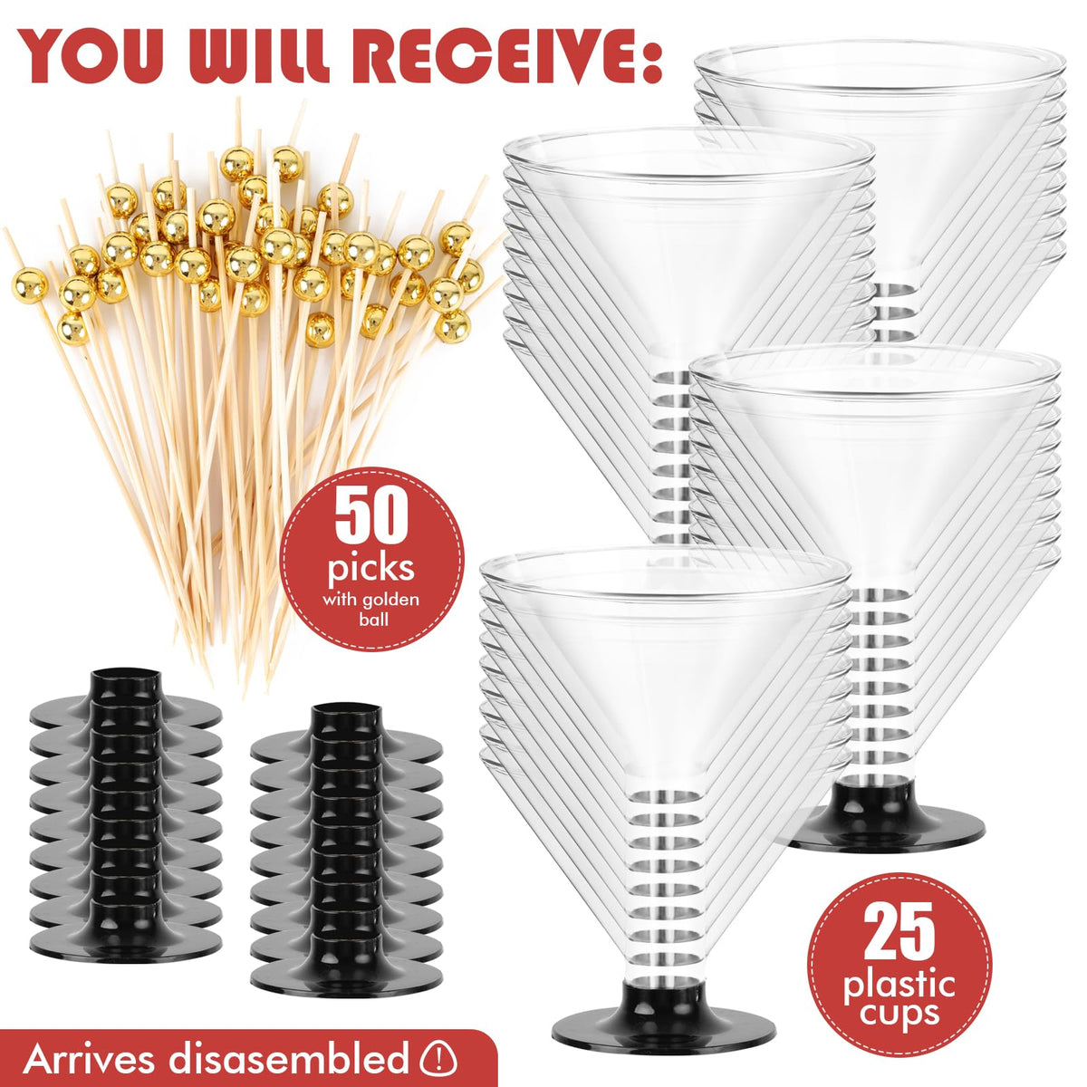 25 PCS 5oz Clear Plastic Martini Glasses E65345