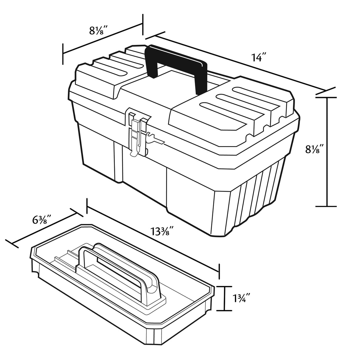 14-Inch Plastic Toolbox with Removable Tray U849