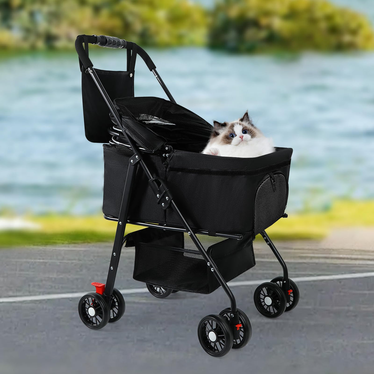 Foldable Pet Stroller with Removable Carrier and Storage Bag P2274