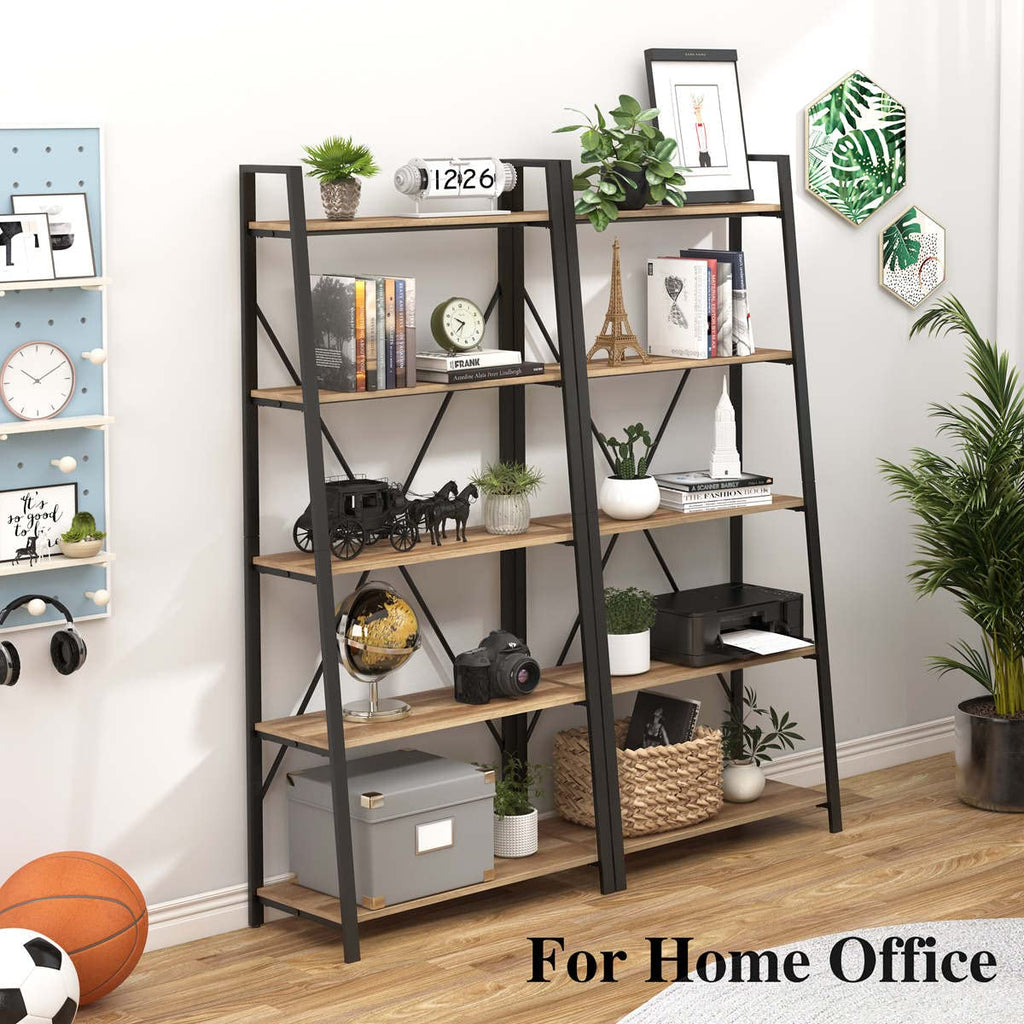 5 Tier Wood and Metal Ladder Bookshelf U699617