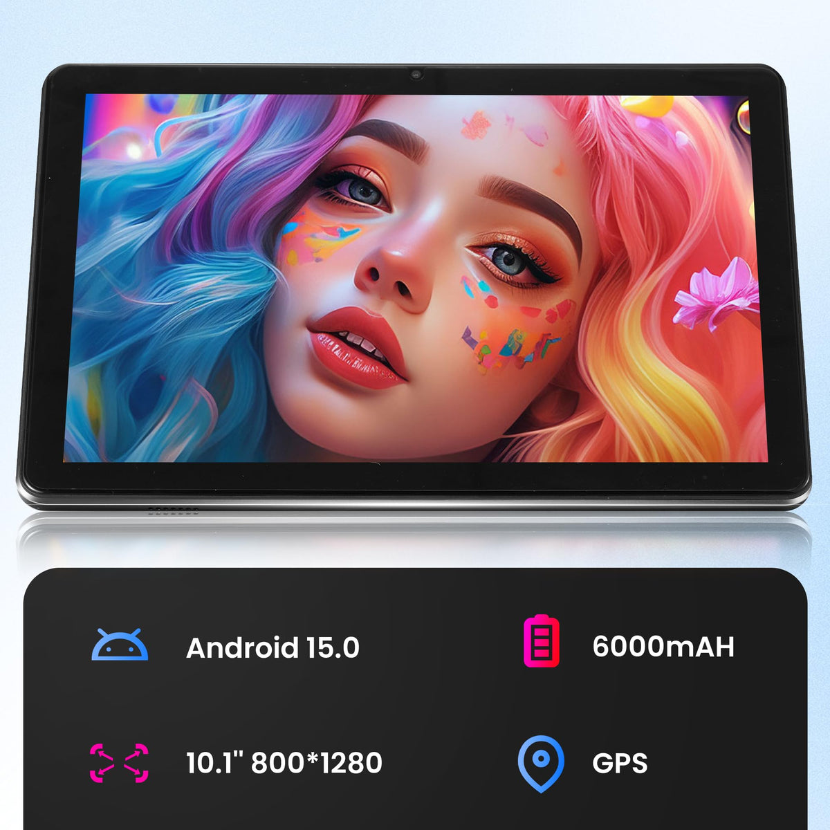 Android 15 Tablet, 10.1 Inch 18GB RAM 128GB ROM, 1TB Expandable, 1280 * 800 HD Display, 5G WiFi, BT5, 6000mAh Battery, GMS A7929