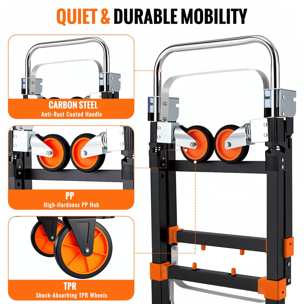 3-in-1 Convertible Hand Truck 600 lb 4 Wheels Orange Q665622