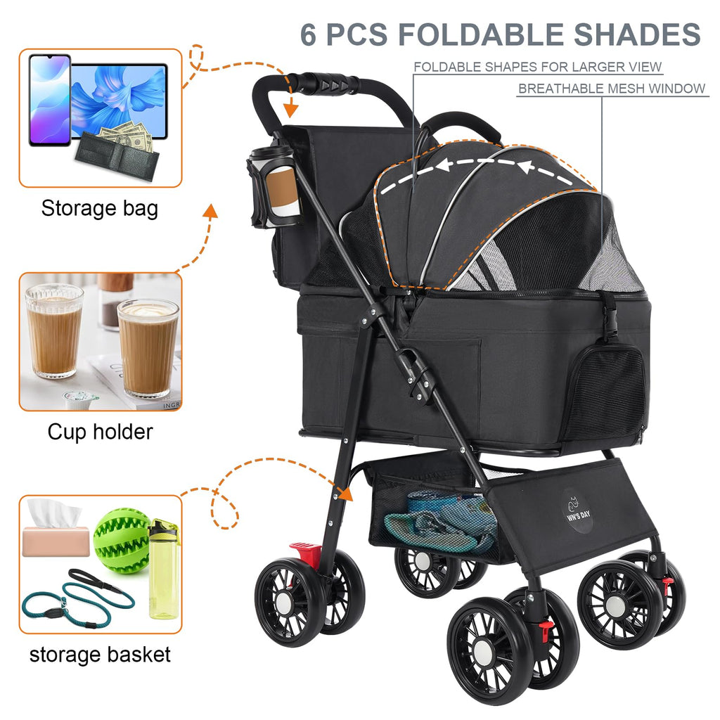 Foldable Pet Stroller with Removable Carrier and Storage Bag P2274