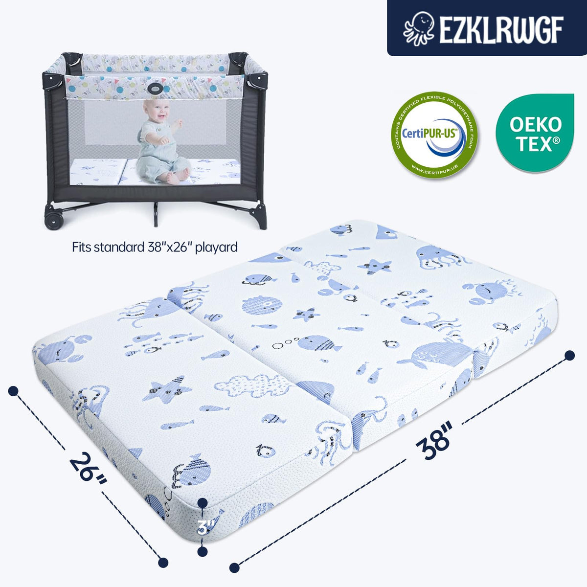 Dual Sided Soft & Firm Memory Foam Trifold Pack and Play Mattress A373668