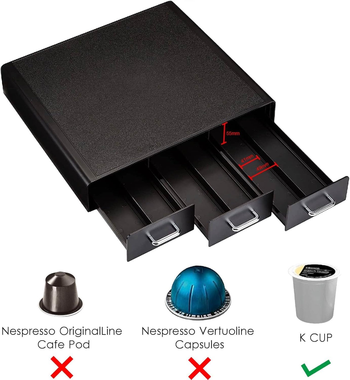 Black 36 Pod Capacity 3 Drawer Coffee Pod Storage Drawer R32118