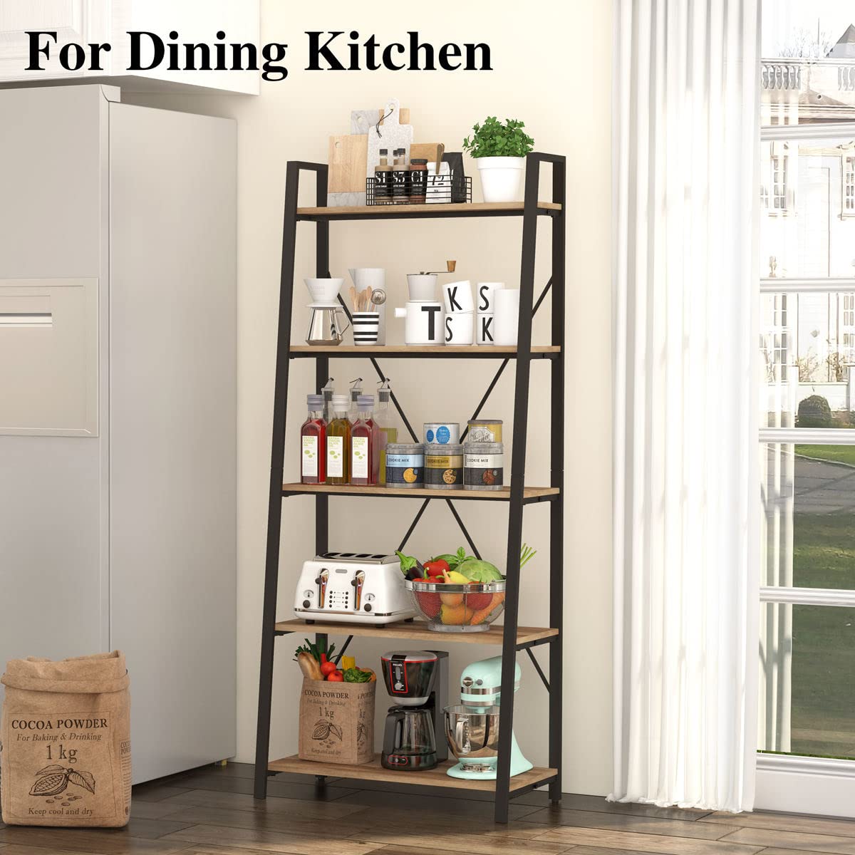 5 Tier Wood and Metal Ladder Bookshelf U699617