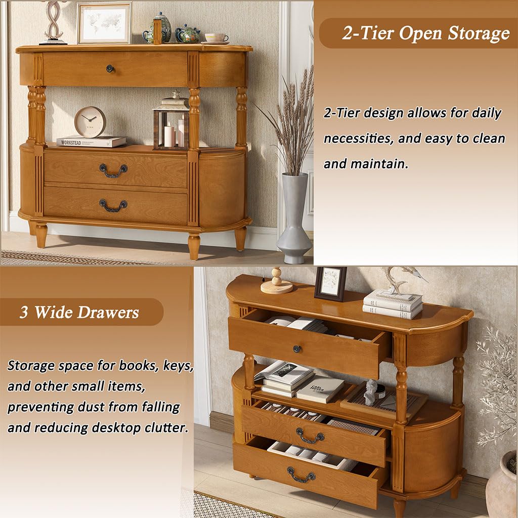 Solid Wood Console Table with 3 Drawers H65106