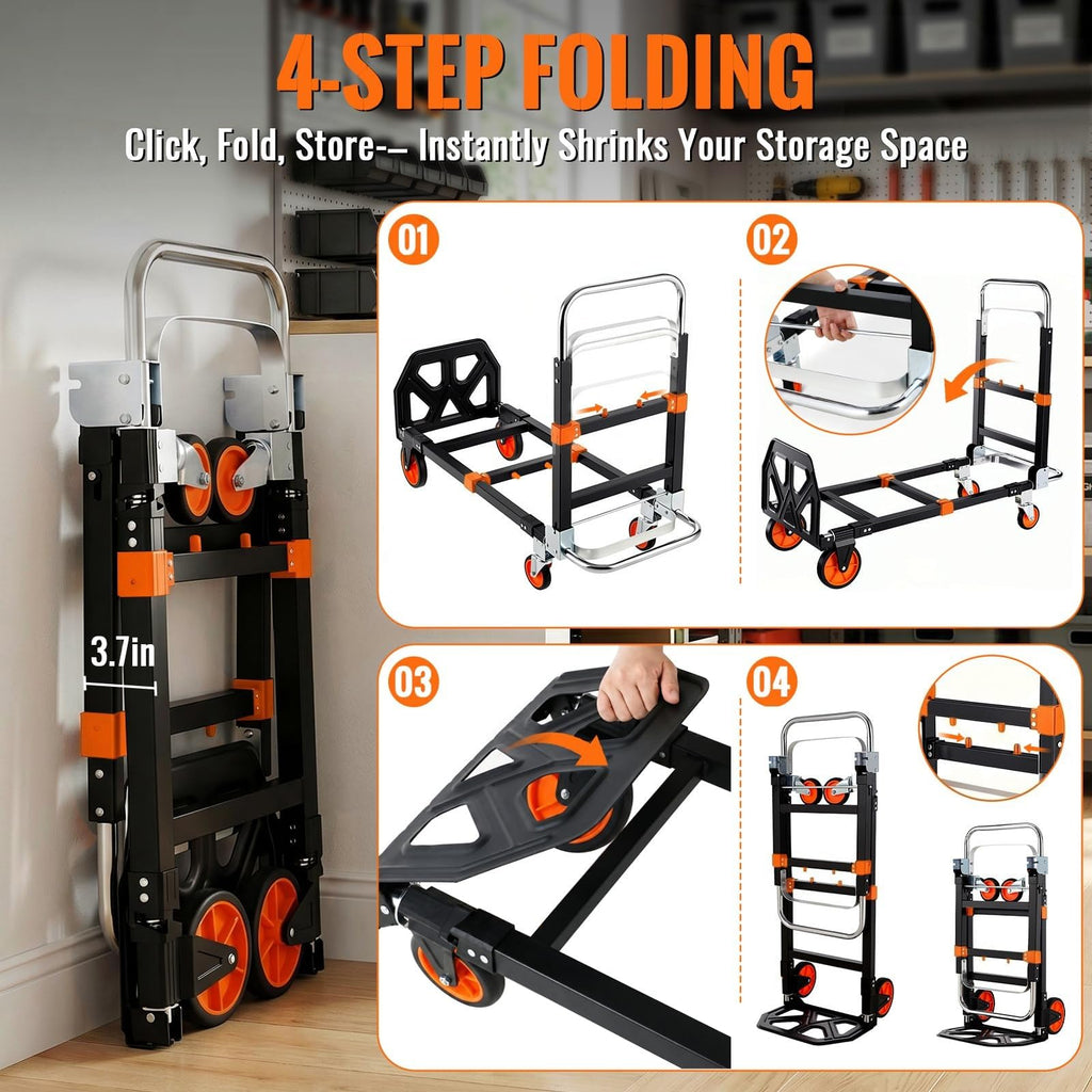3-in-1 Convertible Hand Truck 600 lb 4 Wheels Orange Q665622