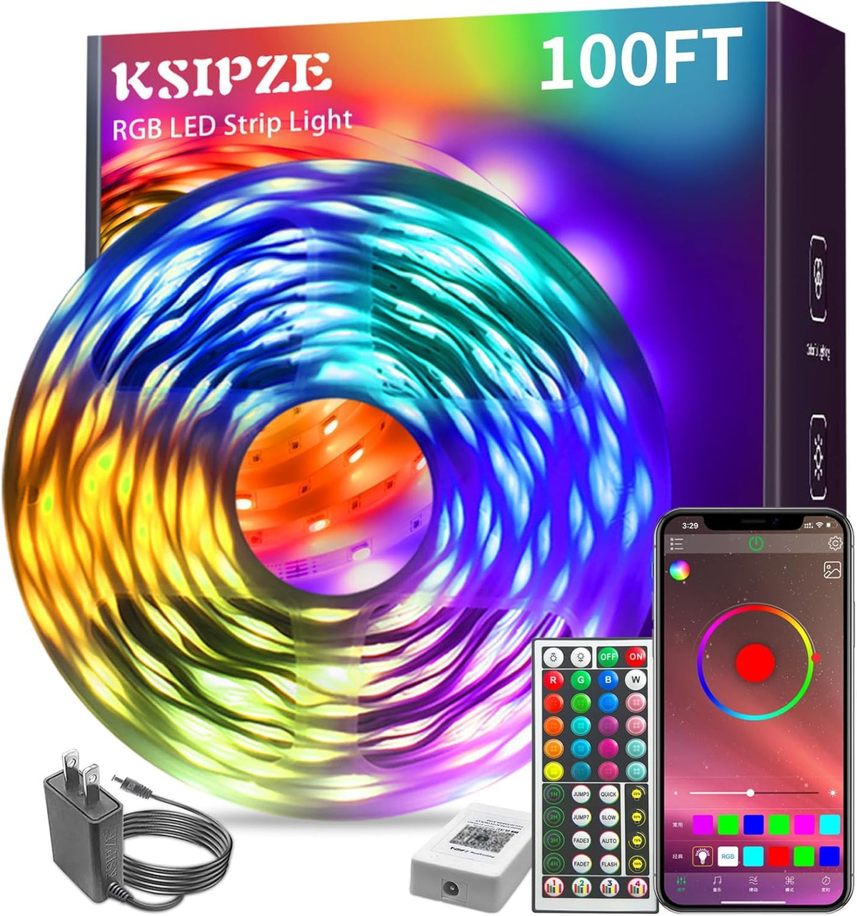 100ft RGB Music Sync Color Changing Led Strip Lights K648