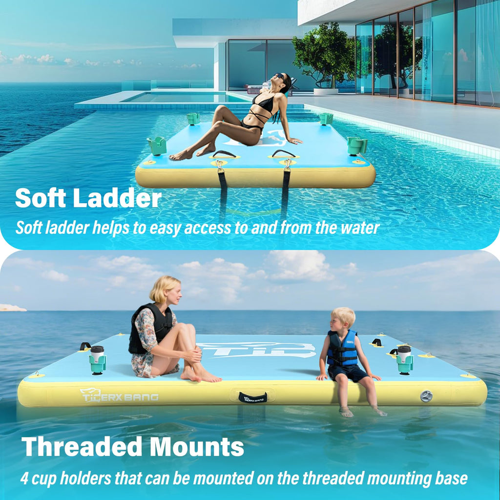 Inflatable Dock Floating Platform with Cup Holders 6x5ft Z472734