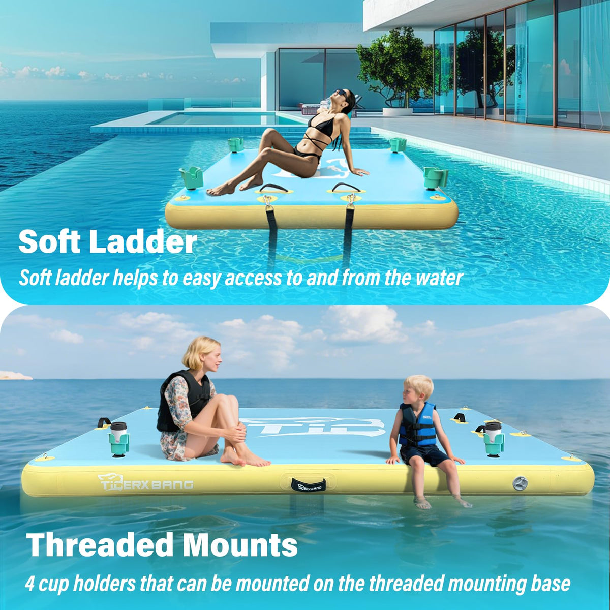 Inflatable Dock Floating Platform with Cup Holders 6x5ft Z472734