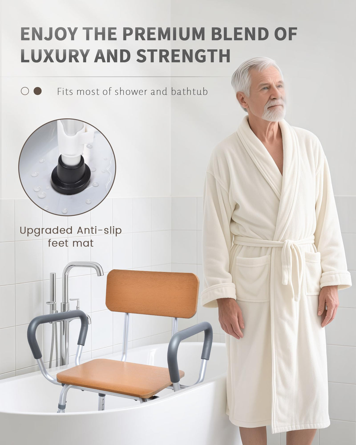 Height Adjustable Shower Chair with Arms and Back J705