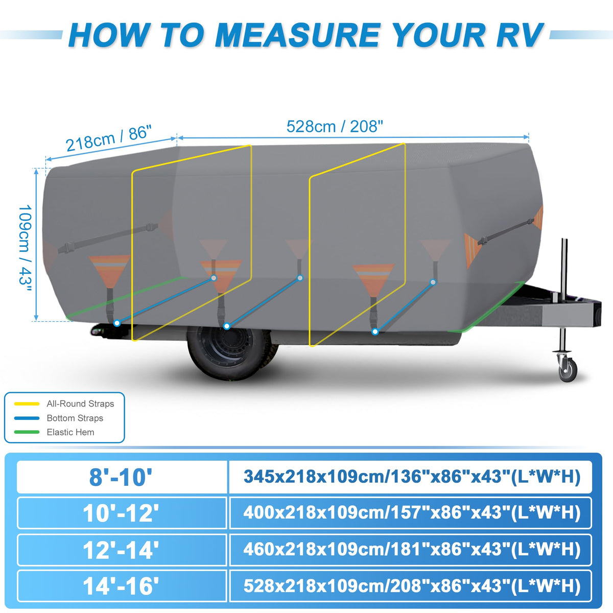 14ft-16ft Heavy Duty Oxford Waterproof Pop-Up Camper Cover Q901972