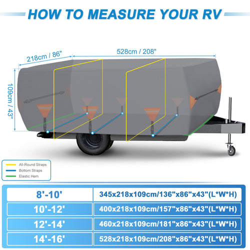 14ft-16ft Heavy Duty Oxford Waterproof Pop-Up Camper Cover Q901972