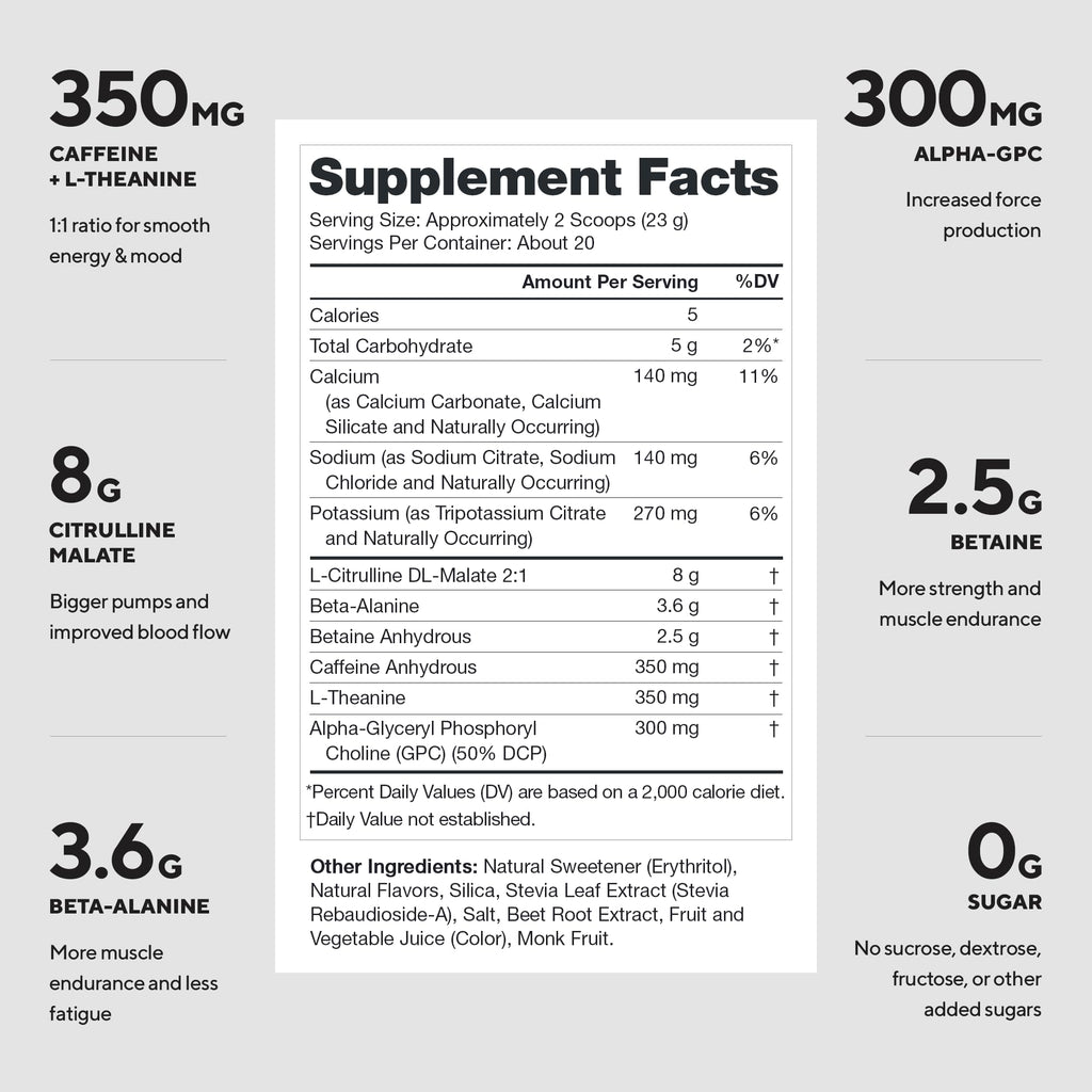 Pre-Workout Powder, 350mg Caffeine, Strawberry Margarita T702