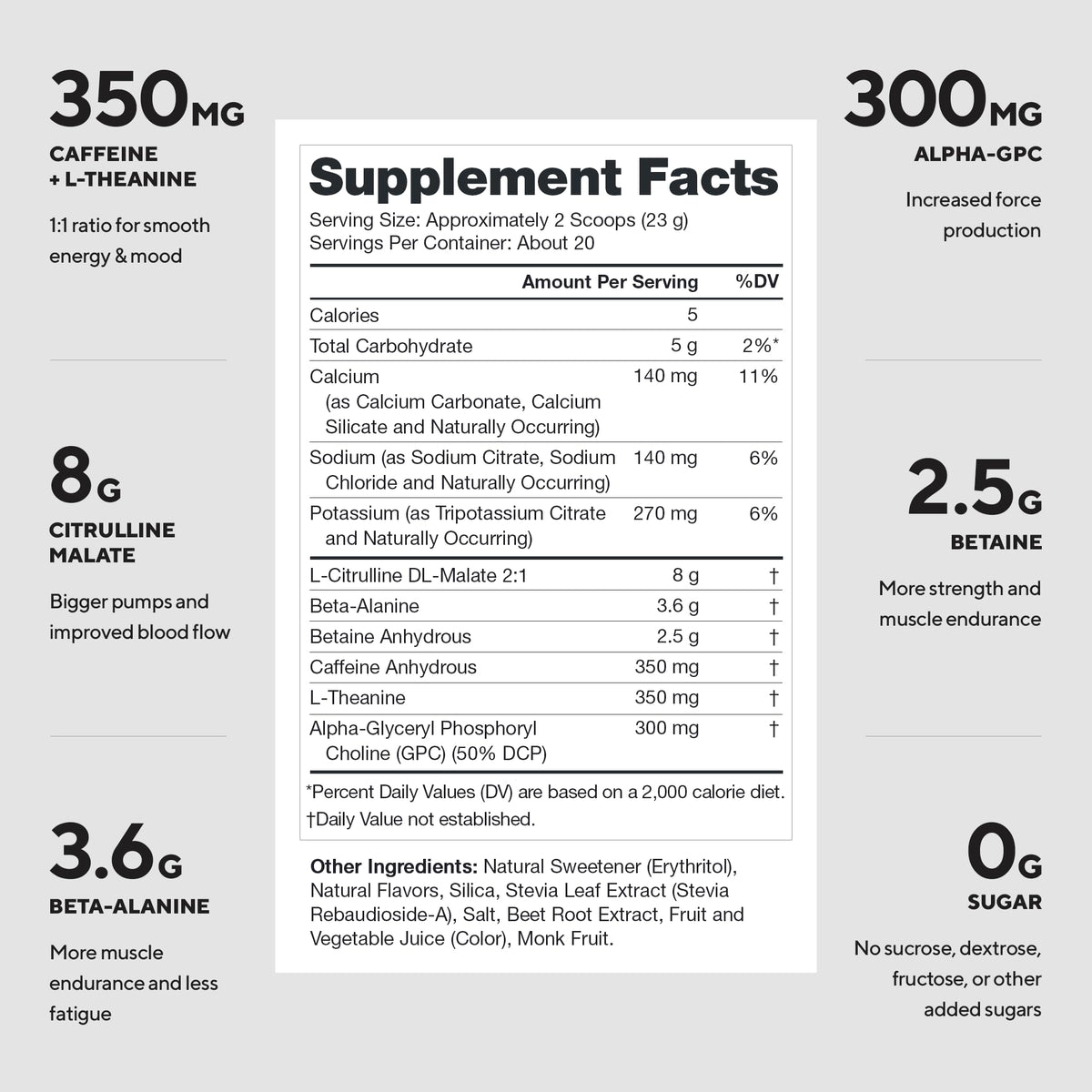 Pre-Workout Powder, 350mg Caffeine, Strawberry Margarita T702