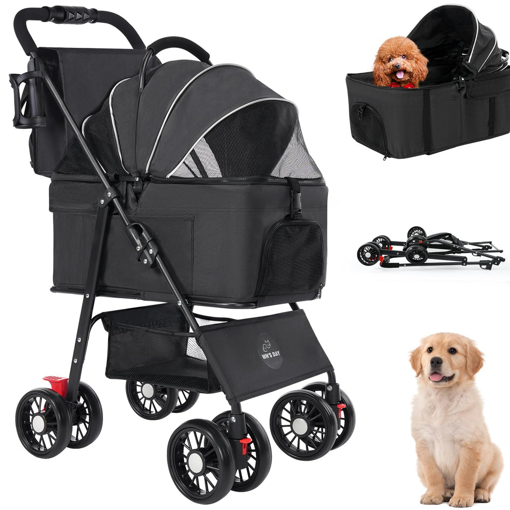 Foldable Pet Stroller with Removable Carrier and Storage Bag P2274