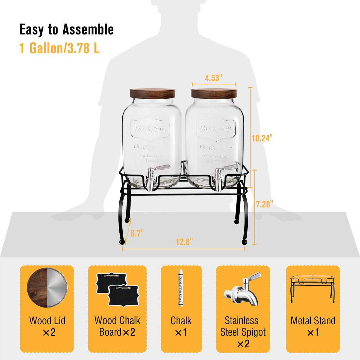1 Gallon Glass Drink Dispenser with Stand, 2 Pcs Q56671